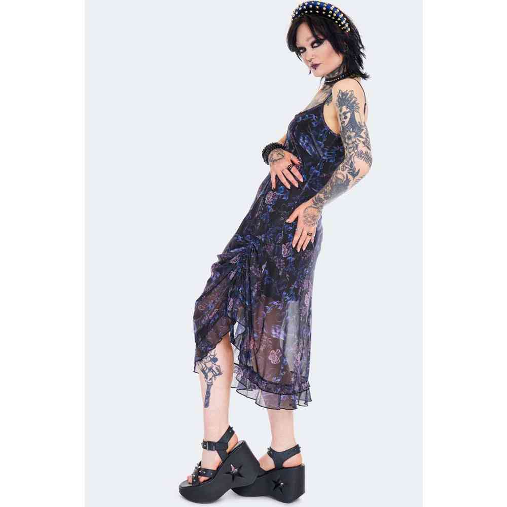 Jawbreaker - Midi Night Crow Printed Mesh Longue robe - Noir